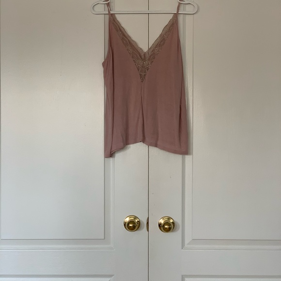 Pink lace deep v neck tank top - Picture 1 of 5